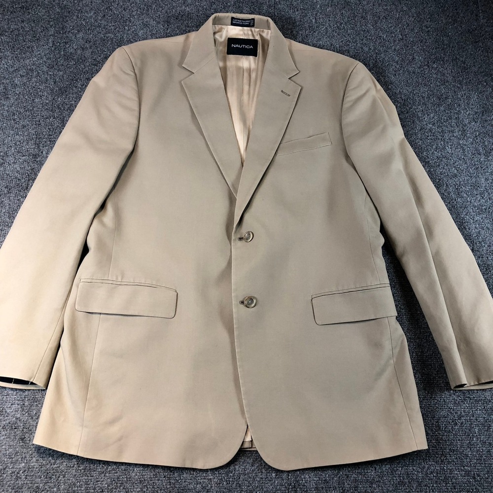 Nautica Mens‎ Beige Cotton Two Button Blazer Sport Coat Jacket